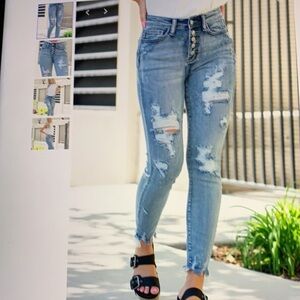 Judy Blue Bleach Splash Distressed Button Fly Skinny Jeans 24W